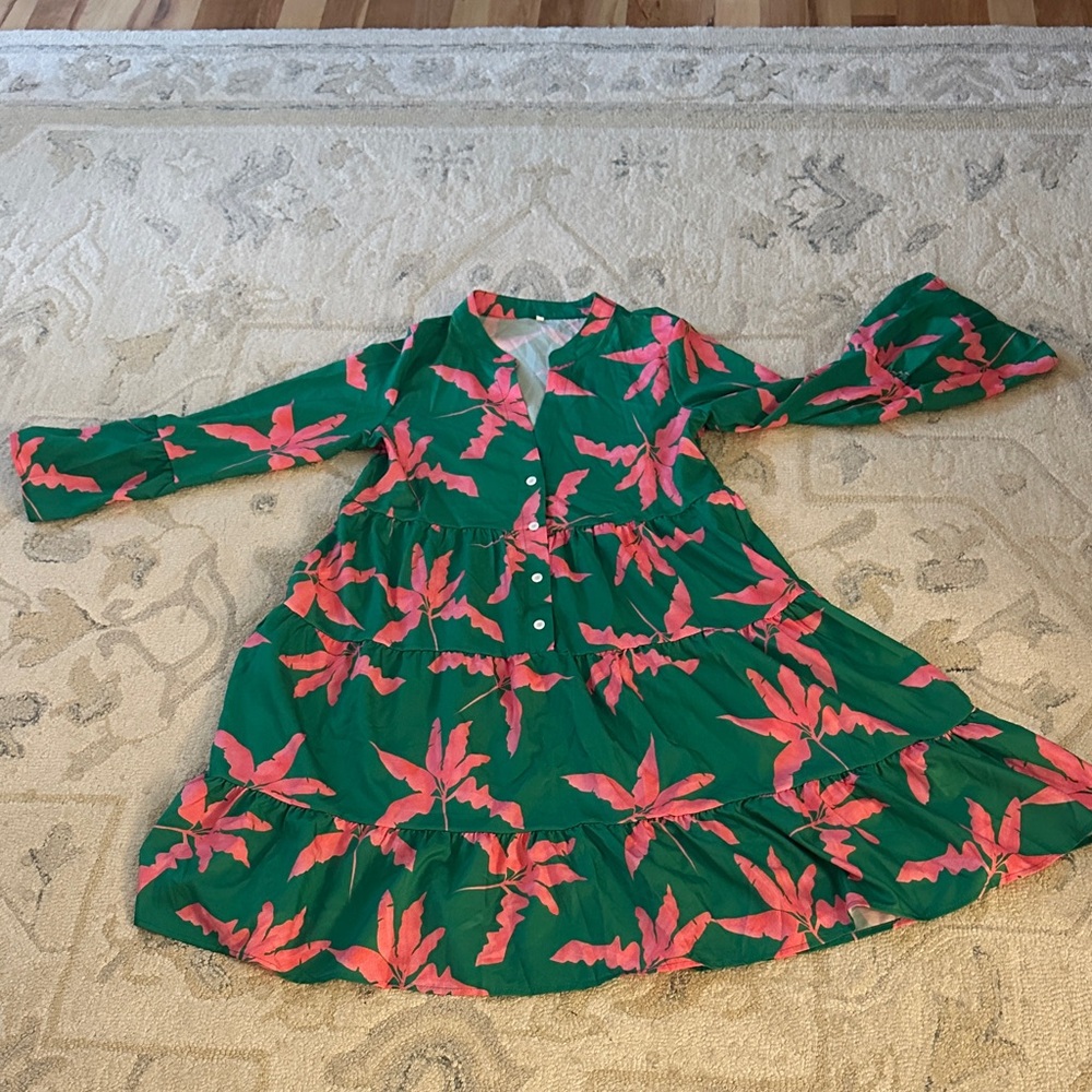 Green and Pink Floral Dress
